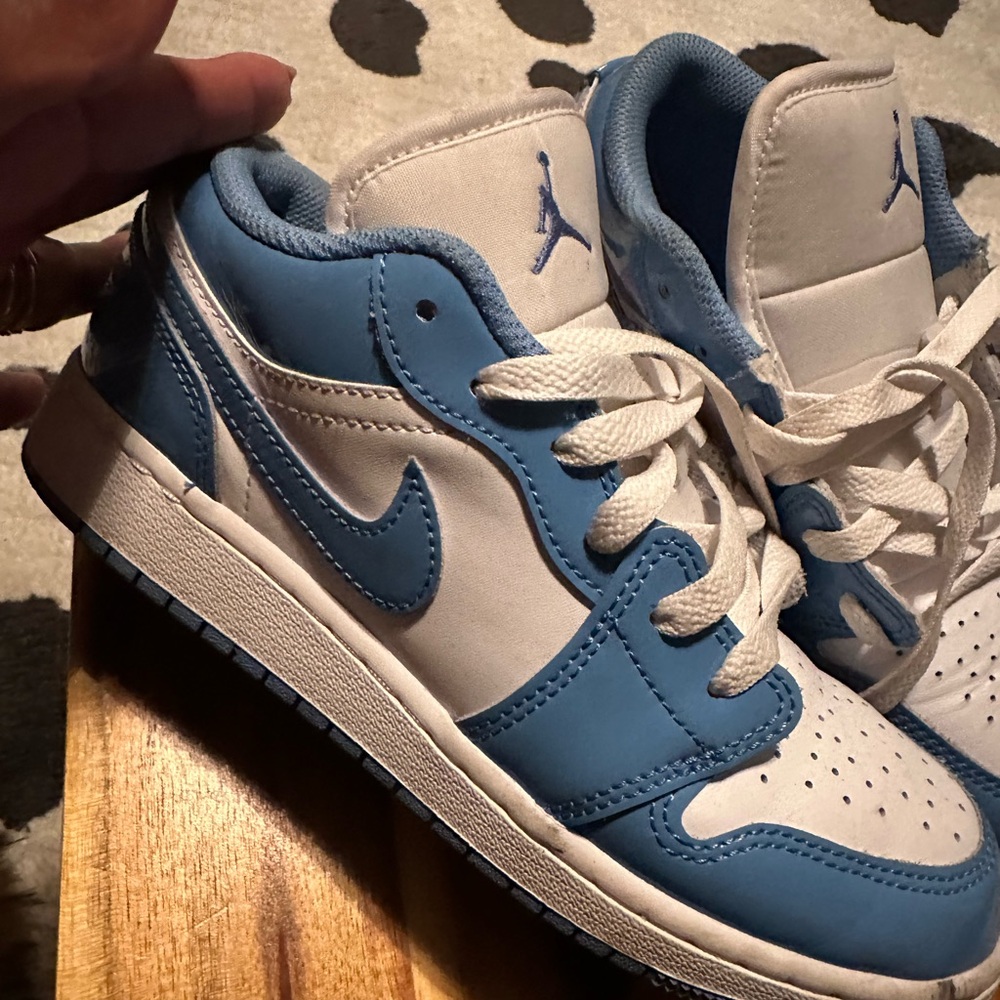 Patent Leather Jordan 1's Low Nike Kids Sneakers in Blue and White